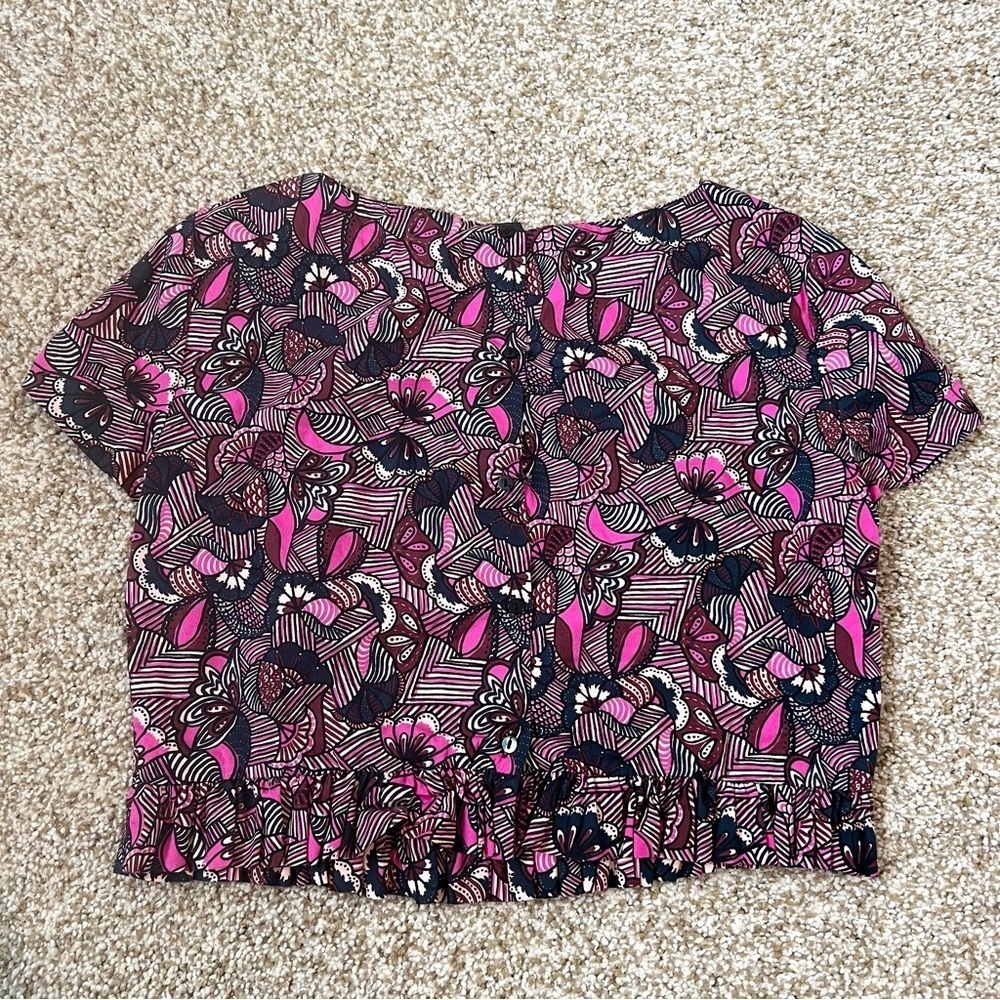 Zara Trafaluc Pink Floral Ruffle Crop Top Size Small - Picture 3 of 10